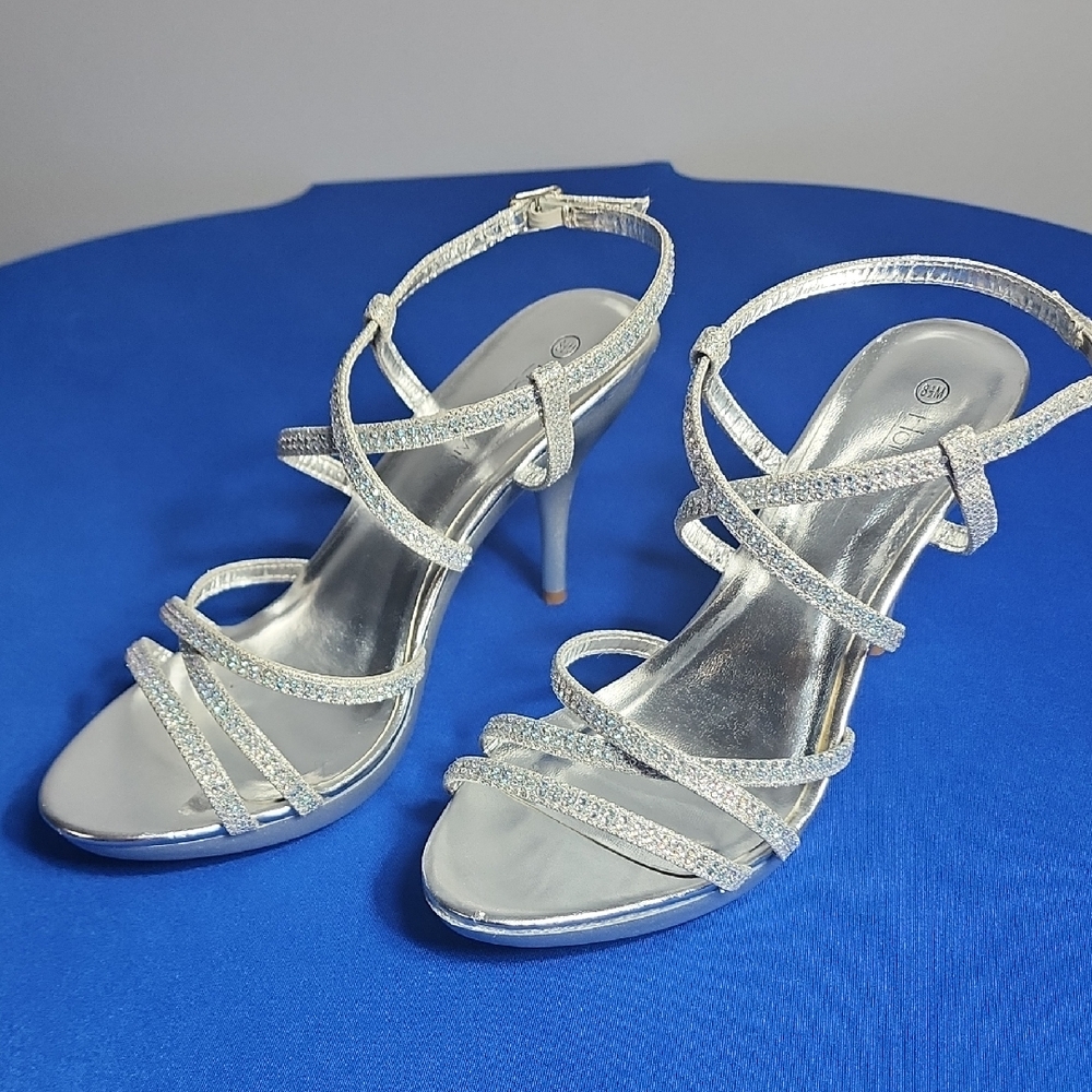 Hot Tomato Shimmering Silver Heels